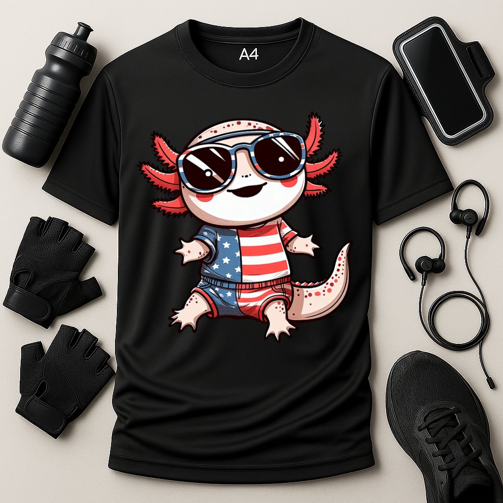 Beautiful Axolotl USA Flag Sunglasses 4th Of July Axolotl Performance Shirt