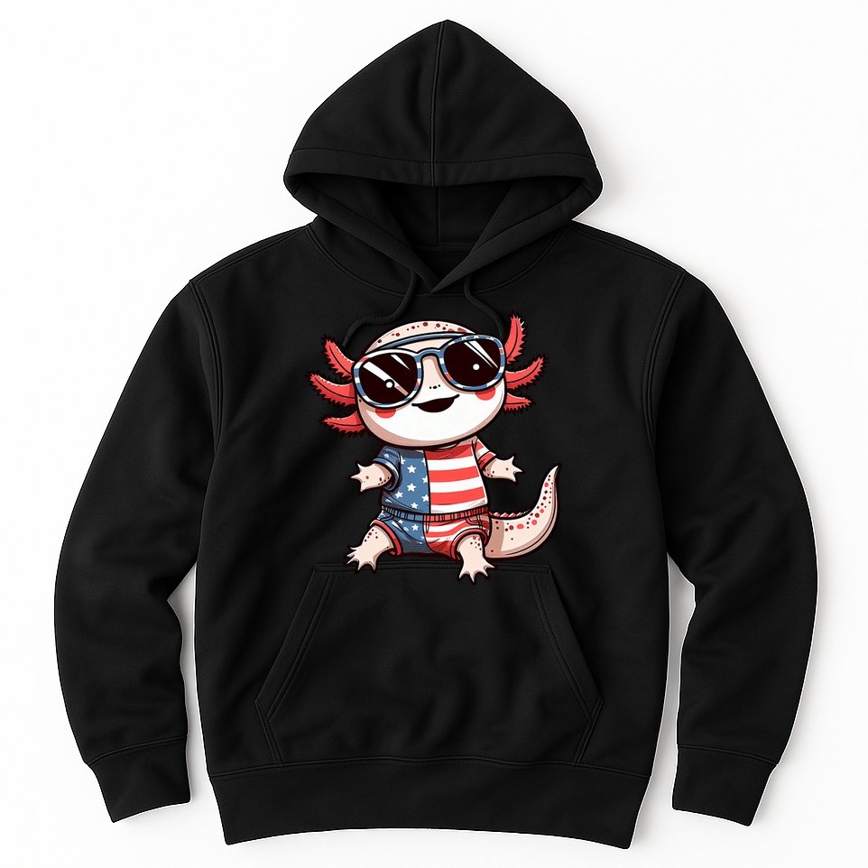 Beautiful Axolotl USA Flag Sunglasses 4th Of July Axolotl Hoodie