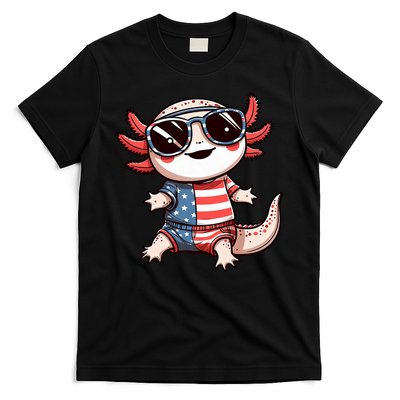 Beautiful Axolotl USA Flag Sunglasses 4th Of July Axolotl T-Shirt