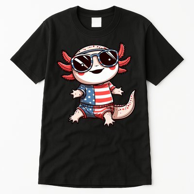 Beautiful Axolotl USA Flag Sunglasses 4th Of July Axolotl Tall T-Shirt