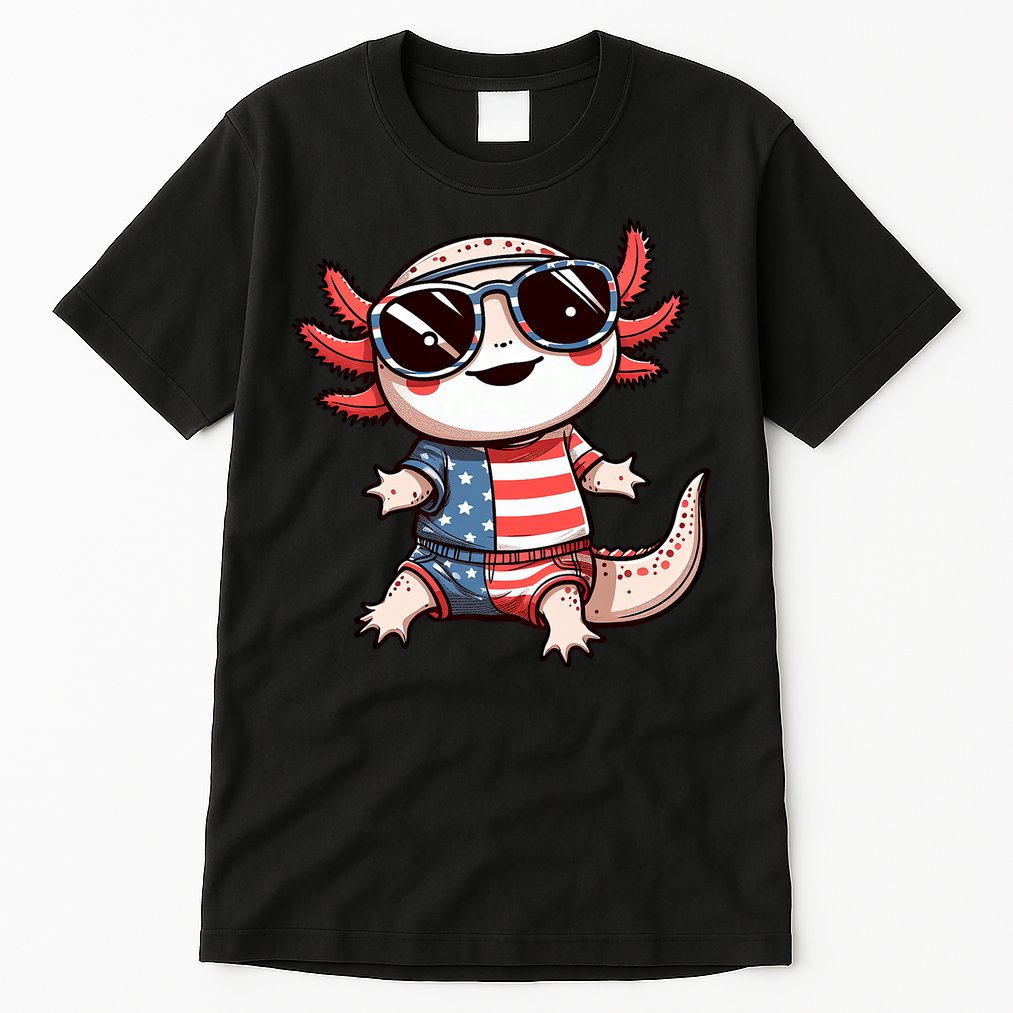 Beautiful Axolotl USA Flag Sunglasses 4th Of July Axolotl Tall T-Shirt
