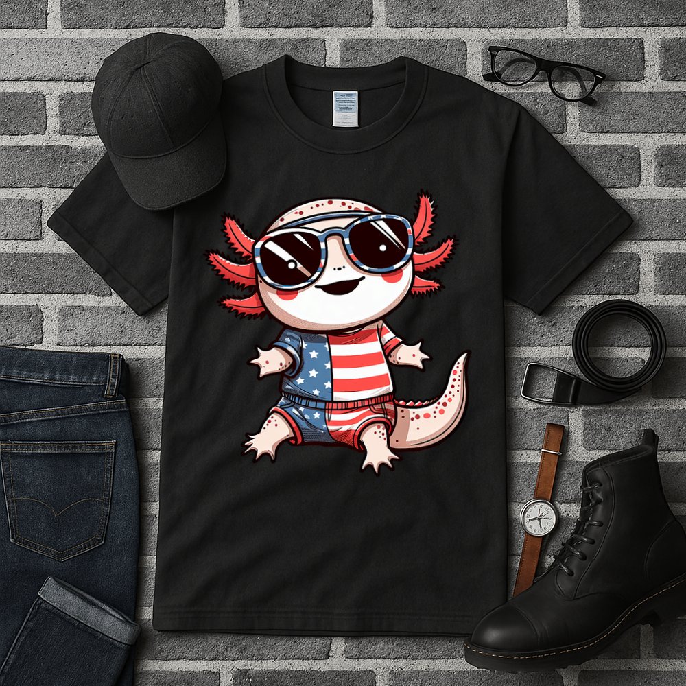 Beautiful Axolotl USA Flag Sunglasses 4th Of July Axolotl Tall T-Shirt
