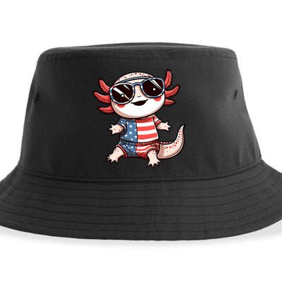 Beautiful Axolotl USA Flag Sunglasses 4th Of July Axolotl Sustainable Bucket Hat