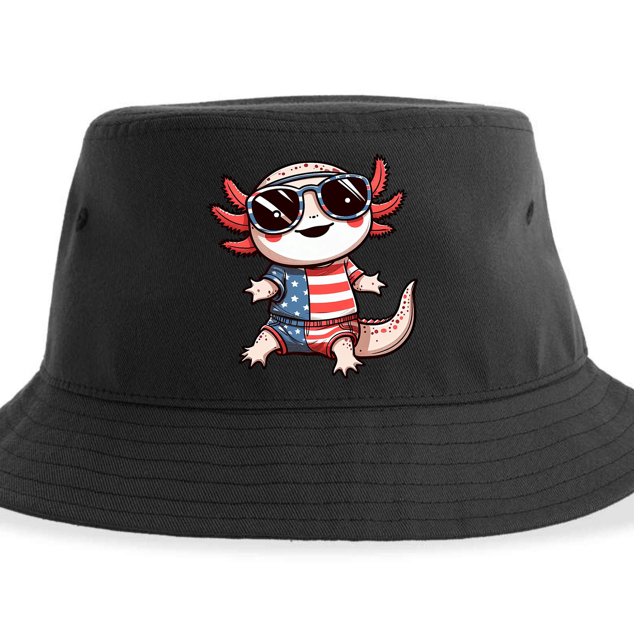 Beautiful Axolotl USA Flag Sunglasses 4th Of July Axolotl Sustainable Bucket Hat
