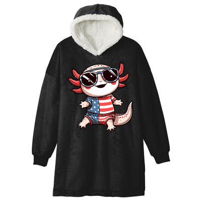 Beautiful Axolotl USA Flag Sunglasses 4th Of July Axolotl Hooded Wearable Blanket