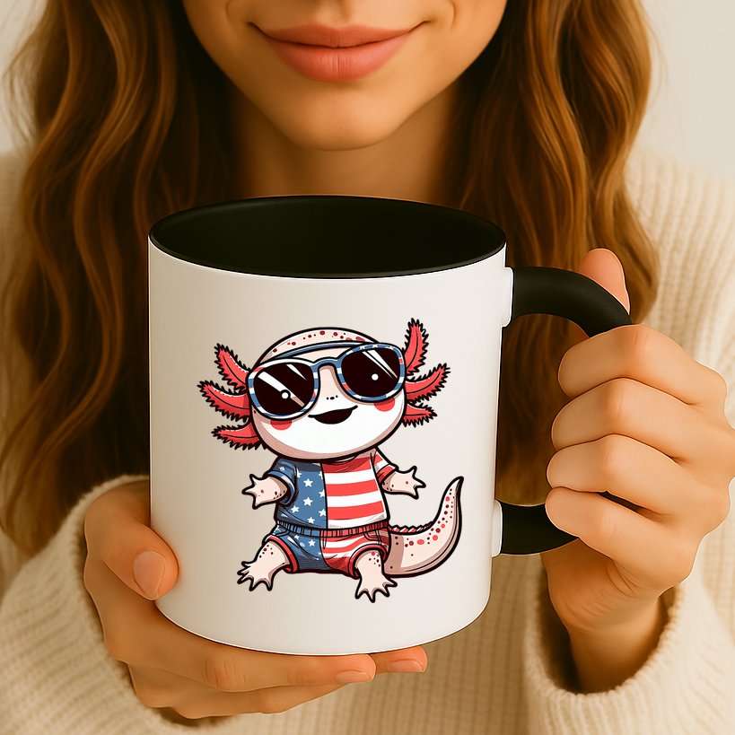 Beautiful Axolotl USA Flag Sunglasses 4th Of July Axolotl Mug