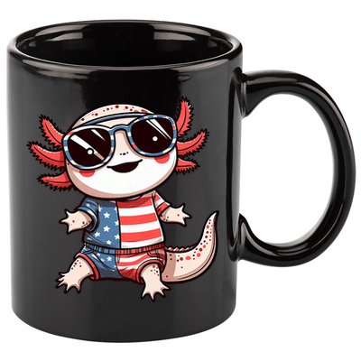 Beautiful Axolotl USA Flag Sunglasses 4th Of July Axolotl 11oz C Handle Ceramic Mug