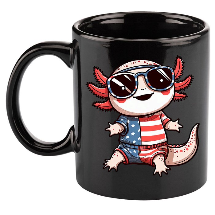 Beautiful Axolotl USA Flag Sunglasses 4th Of July Axolotl 11oz C Handle Ceramic Mug