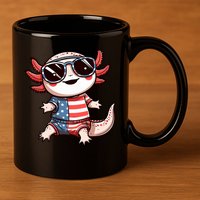 Beautiful Axolotl USA Flag Sunglasses 4th Of July Axolotl 11oz C Handle Ceramic Mug