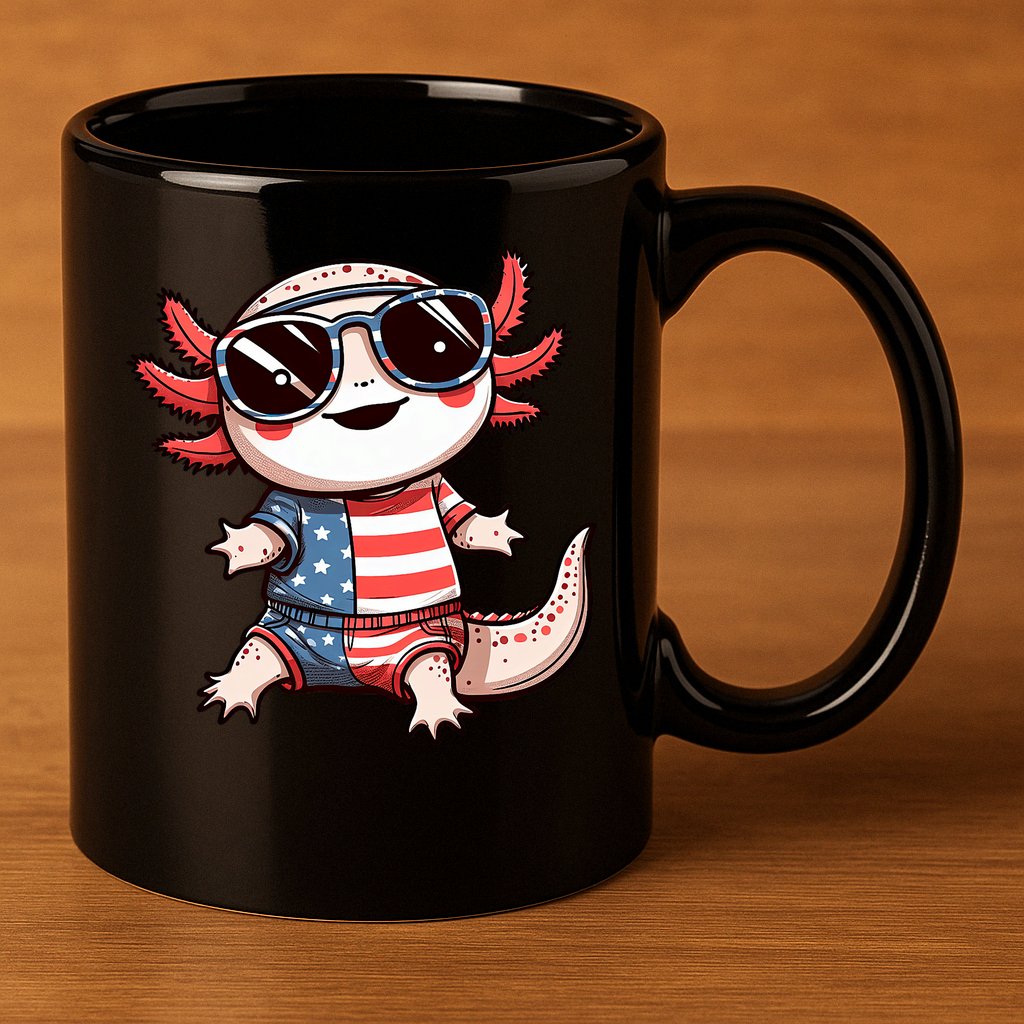 Beautiful Axolotl USA Flag Sunglasses 4th Of July Axolotl 11oz C Handle Ceramic Mug