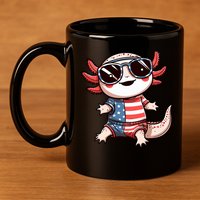 Beautiful Axolotl USA Flag Sunglasses 4th Of July Axolotl 11oz C Handle Ceramic Mug