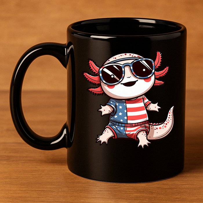 Beautiful Axolotl USA Flag Sunglasses 4th Of July Axolotl 11oz C Handle Ceramic Mug