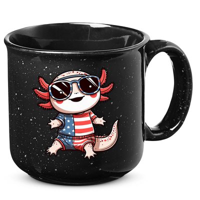 Beautiful Axolotl USA Flag Sunglasses 4th Of July Axolotl 15oz Campfire Ceramic Mug