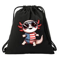 Beautiful Axolotl USA Flag Sunglasses 4th Of July Axolotl Drawstring Bag