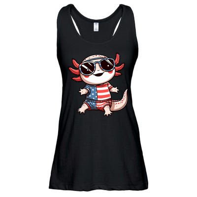 Beautiful Axolotl USA Flag Sunglasses 4th Of July Axolotl Ladies Essential Flowy Tank