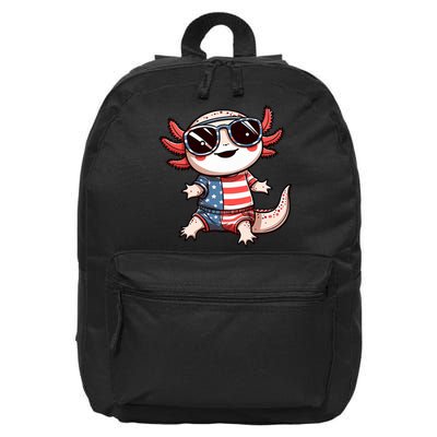 Beautiful Axolotl USA Flag Sunglasses 4th Of July Axolotl 16 in Basic Backpack