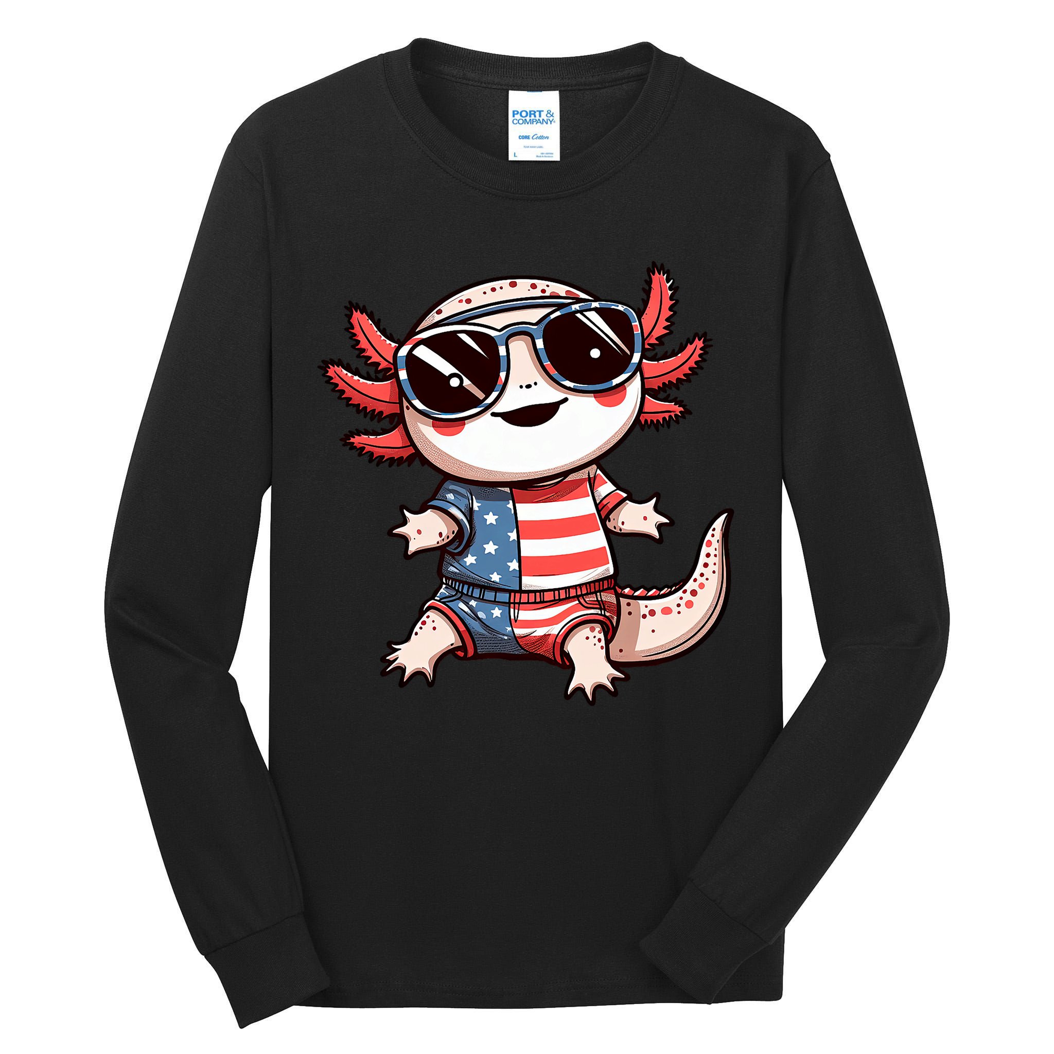 Beautiful Axolotl USA Flag Sunglasses 4th Of July Axolotl Tall Long Sleeve T-Shirt