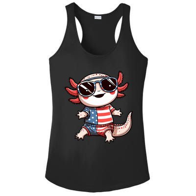 Beautiful Axolotl USA Flag Sunglasses 4th Of July Axolotl Ladies PosiCharge Competitor Racerback Tank