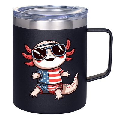 Beautiful Axolotl USA Flag Sunglasses 4th Of July Axolotl 12oz Stainless Steel Coffee Mug