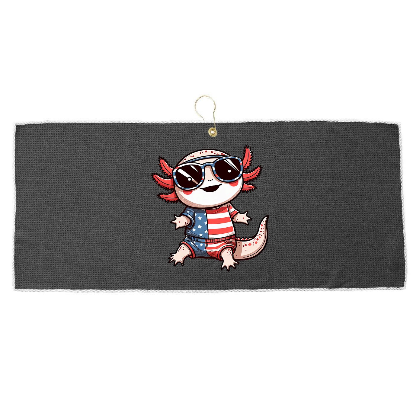 Beautiful Axolotl USA Flag Sunglasses 4th Of July Axolotl Large Microfiber Waffle Golf Towel