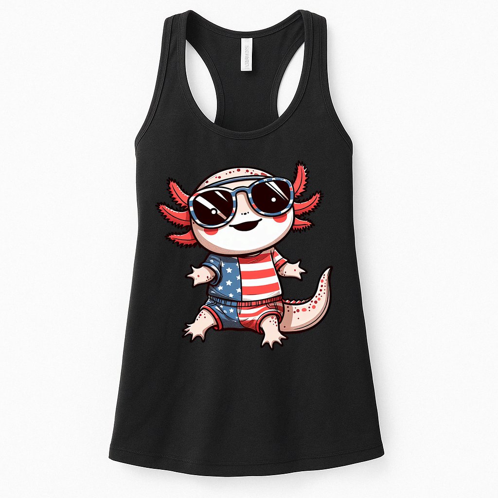 Beautiful Axolotl USA Flag Sunglasses 4th Of July Axolotl Womens Tank Top