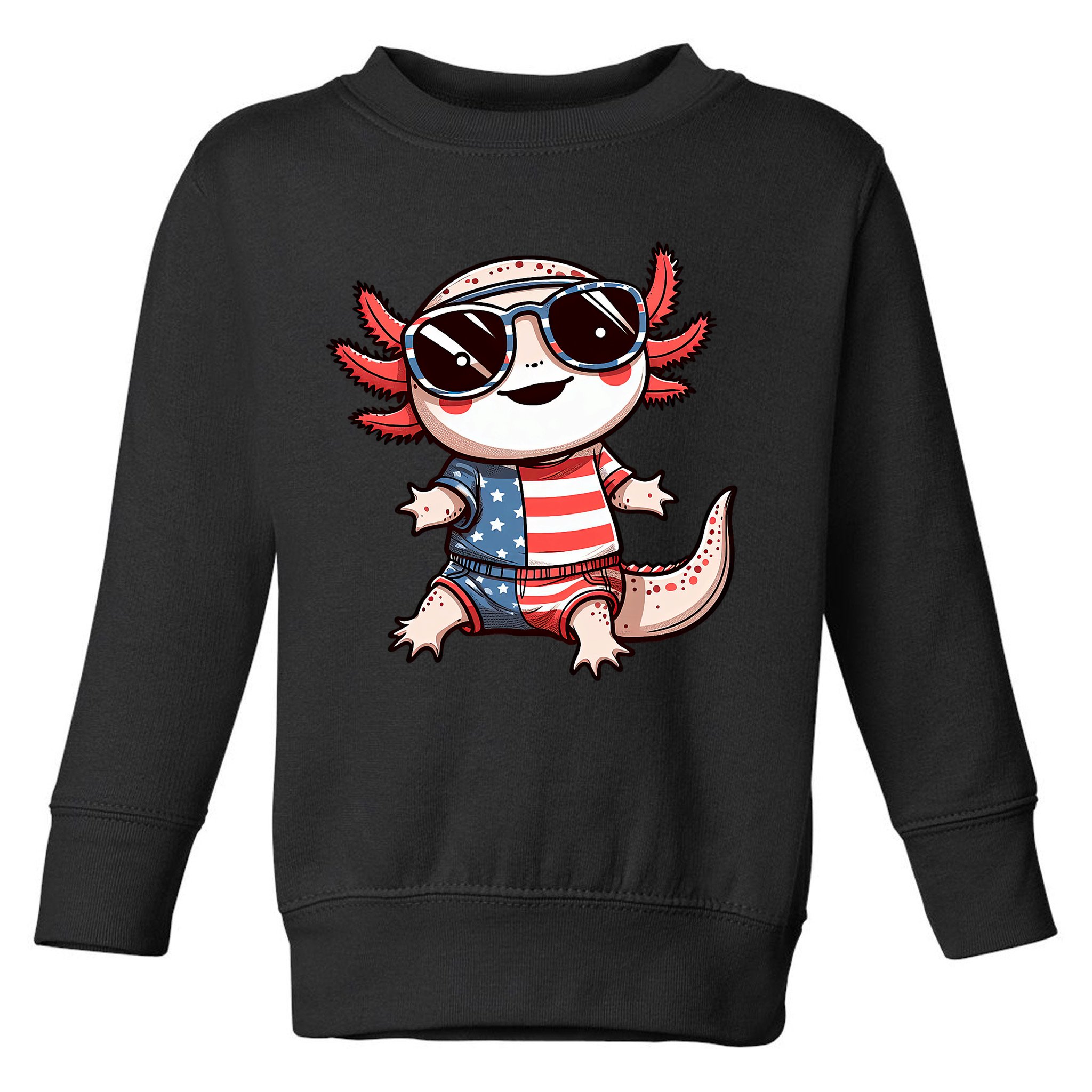Beautiful Axolotl USA Flag Sunglasses 4th Of July Axolotl Toddler Sweatshirt