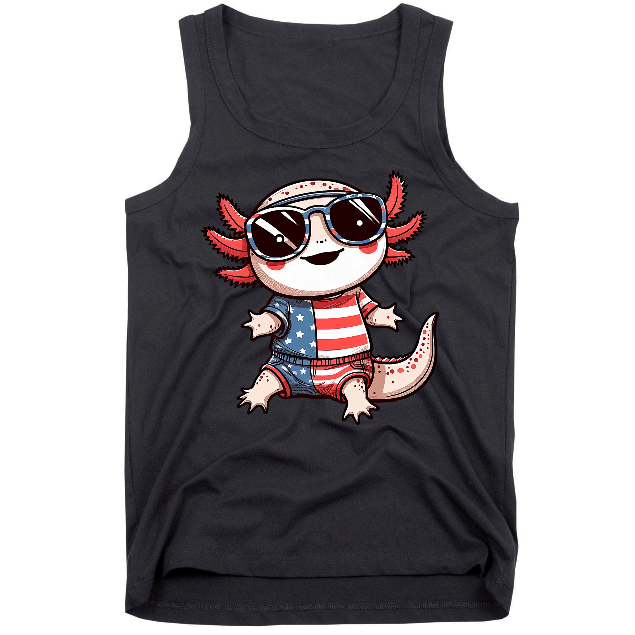 Beautiful Axolotl USA Flag Sunglasses 4th Of July Axolotl Tank Top