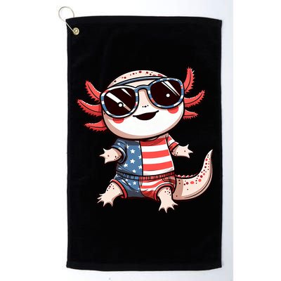 Beautiful Axolotl USA Flag Sunglasses 4th Of July Axolotl Golf Towel
