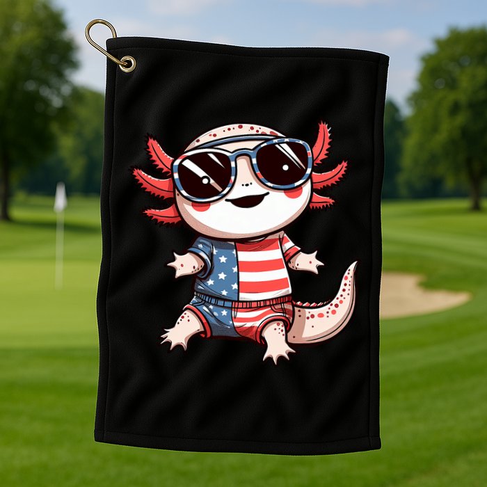 Beautiful Axolotl USA Flag Sunglasses 4th Of July Axolotl Golf Towel