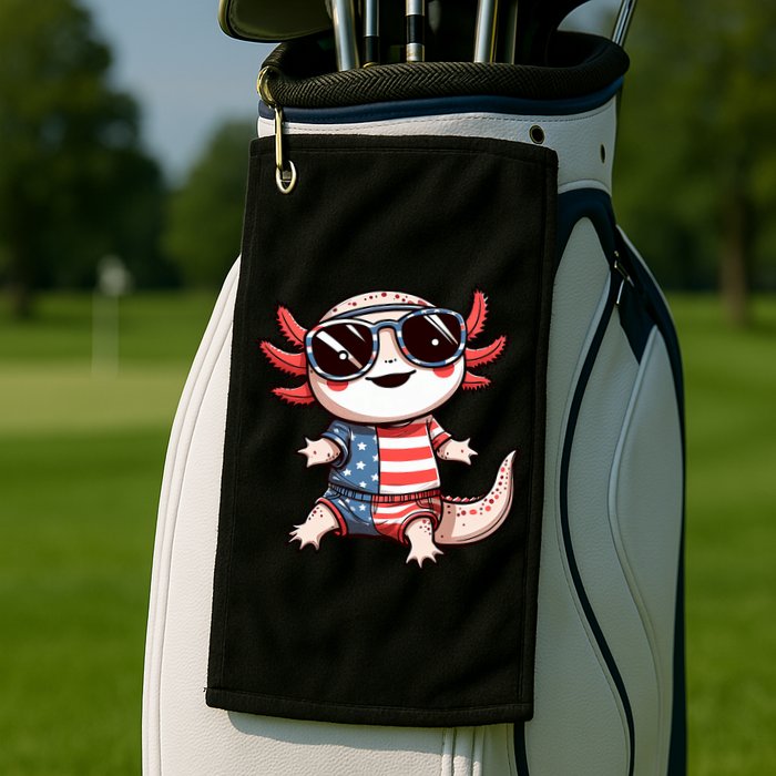 Beautiful Axolotl USA Flag Sunglasses 4th Of July Axolotl Golf Towel