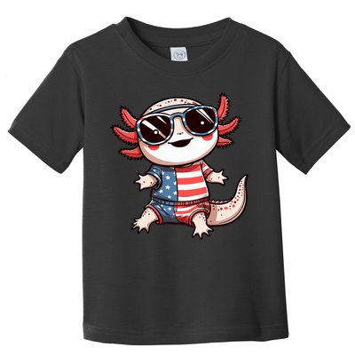 Beautiful Axolotl USA Flag Sunglasses 4th Of July Axolotl Toddler T-Shirt