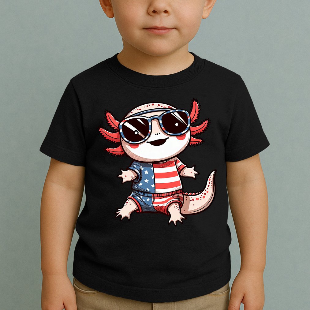 Beautiful Axolotl USA Flag Sunglasses 4th Of July Axolotl Toddler T-Shirt