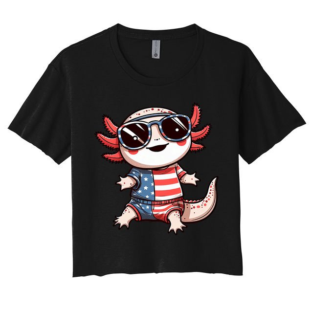 Beautiful Axolotl USA Flag Sunglasses 4th Of July Axolotl Crop Top