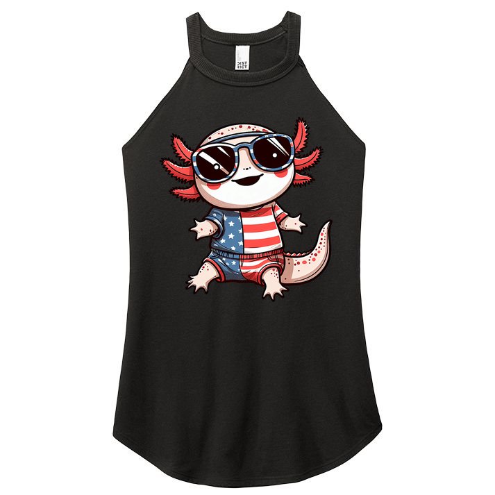 Beautiful Axolotl USA Flag Sunglasses 4th Of July Axolotl Women's Perfect Tri Rocker Tank