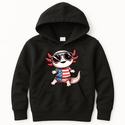 Beautiful Axolotl USA Flag Sunglasses 4th Of July Axolotl Kids Hoodie