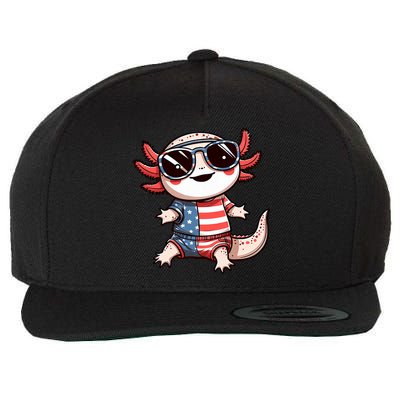 Beautiful Axolotl USA Flag Sunglasses 4th Of July Axolotl Wool Snapback Cap