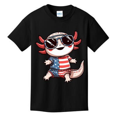 Beautiful Axolotl USA Flag Sunglasses 4th Of July Axolotl Kids T-Shirt