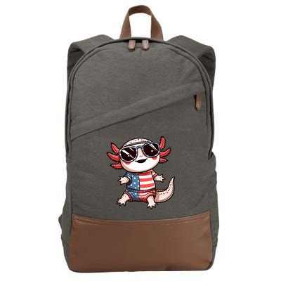 Beautiful Axolotl USA Flag Sunglasses 4th Of July Axolotl Cotton Canvas Backpack