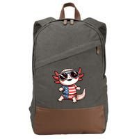 Beautiful Axolotl USA Flag Sunglasses 4th Of July Axolotl Cotton Canvas Backpack
