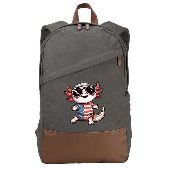 Beautiful Axolotl USA Flag Sunglasses 4th Of July Axolotl Cotton Canvas Backpack