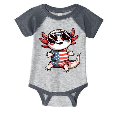 Beautiful Axolotl USA Flag Sunglasses 4th Of July Axolotl Infant Baby Jersey Bodysuit