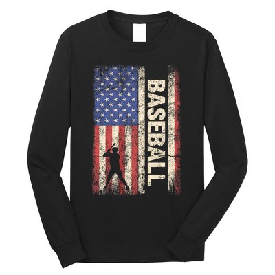 Baseball American Us Flag Vintage 4th Of July Long Sleeve Shirt