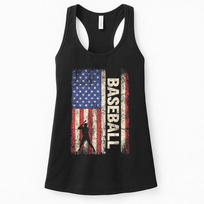 Baseball American Us Flag Vintage 4th Of July Womens Tank Top