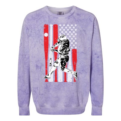 Baseball American Usa Flag Dad Papa Fathers Day Son Gift Colorblast Crewneck Sweatshirt