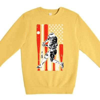 Baseball American Usa Flag Dad Papa Fathers Day Son Gift Premium Crewneck Sweatshirt