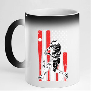 Baseball American Usa Flag Dad Papa Fathers Day Son Gift 11oz Black Color Changing Mug