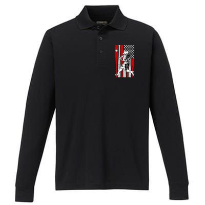 Baseball American Usa Flag Dad Papa Fathers Day Son Gift Performance Long Sleeve Polo