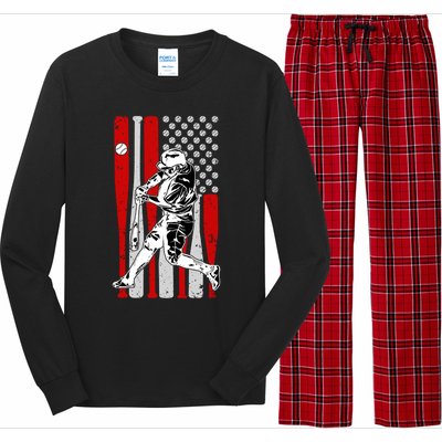 Baseball American Usa Flag Dad Papa Fathers Day Son Gift Long Sleeve Pajama Set