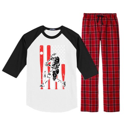 Baseball American Usa Flag Dad Papa Fathers Day Son Gift Raglan Sleeve Pajama Set