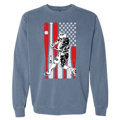 Baseball American Usa Flag Dad Papa Fathers Day Son Gift Garment-Dyed Sweatshirt